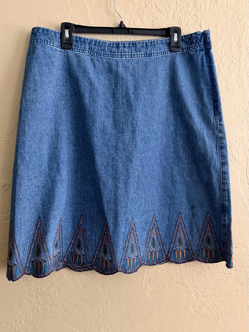 Christopher & Banks Blue Denim A-Line Skirt with Embroidered Hem